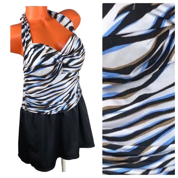 Suddenly Slim by Catalina Swimsuit Swimdress Sz 1X 16W Zebra Animal Print Black - Picture 1 of 5